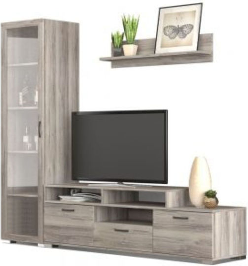 Wohnzimmer TV-Einheit Νο 29 Latte mit Vitrine L130xB44.5xH36cm