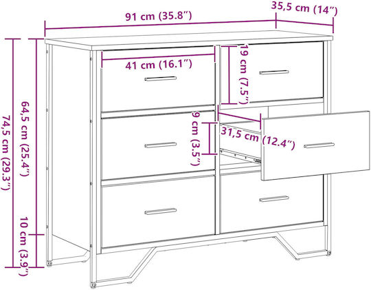 Συρταριέρα Креватокамарас Дървена Черен 91x35.5x74.5бр