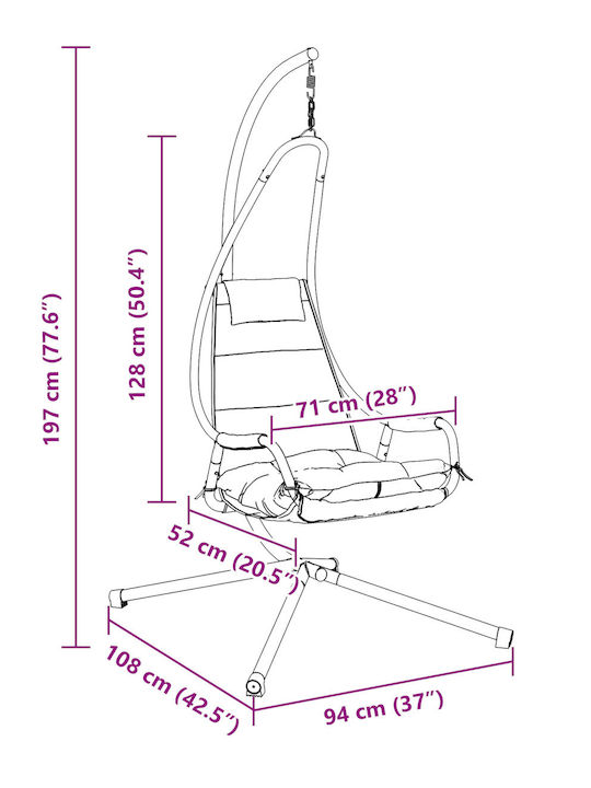 Garten & Veranda Schaukel mit Basis und Kissen Sessel Metallisch Braun L95xB105xH195cm