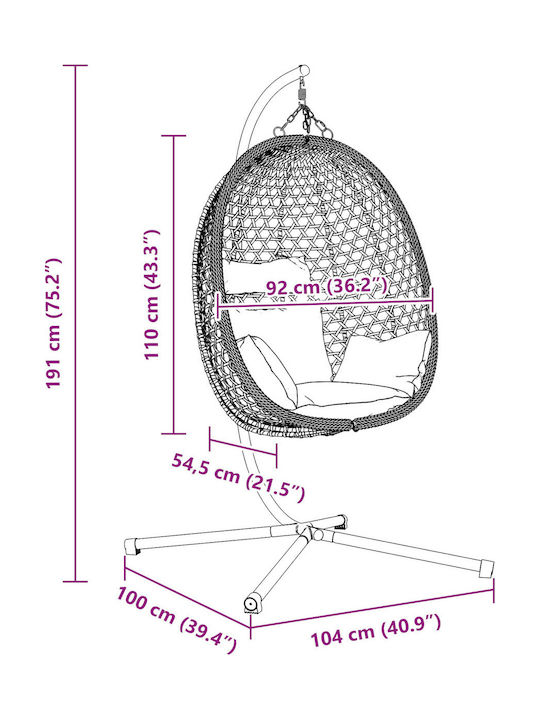 Rattan Swing Nest with Stand Brown L104xW100xH191cm