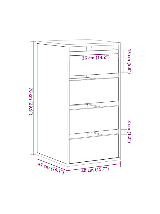 Drawers Storage Wooden with 4 Drawers L40xW41xH76cm
