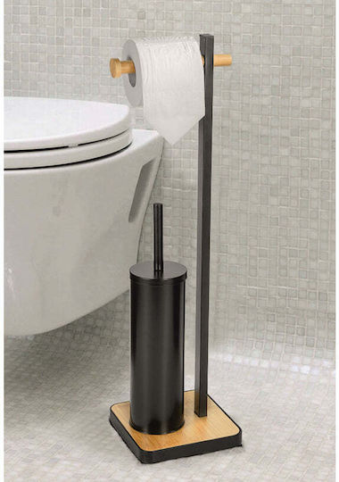 Toilet Paper Stand + Black Bamboo Toilet Brush Inter Ceramic 3442b