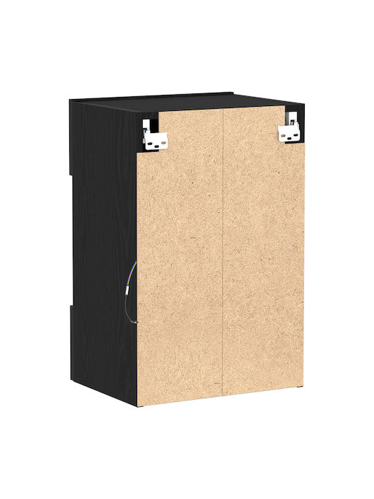 Floor-standing Living Room Display Cabinet made of Particleboard with Glass & Lighting Black Oak 40x30x60.5cm