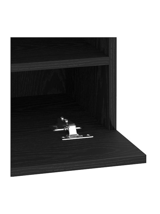 Floor-standing Living Room Display Cabinet made of Particleboard with Glass & Lighting Black Oak 40x30x60.5cm