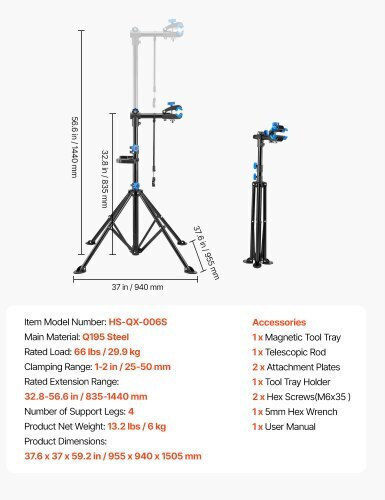 Vevor Adjustable Bicycle Repair Stand 66 Lb Tool Tray Zxcwxzjgzldswceyj001v0