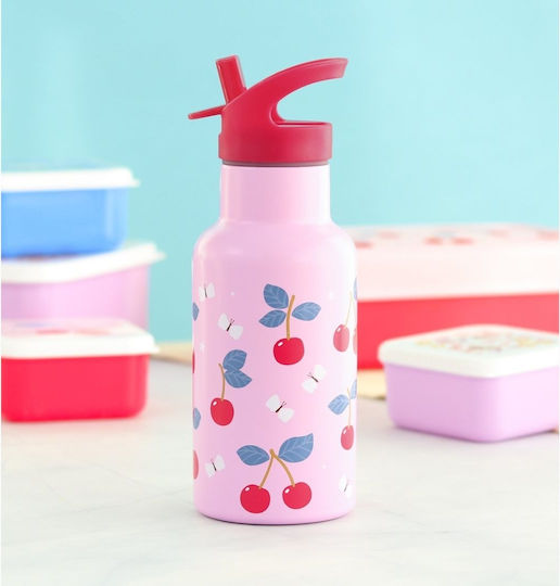 A Little Lovely Company Неръждаема Стомана Детска Бутилка За Вода Термос със Сламка Розова 350ml