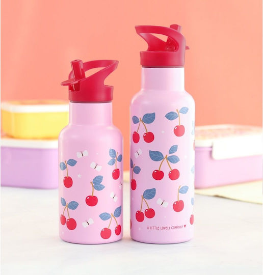 A Little Lovely Company Неръждаема Стомана Детска Бутилка За Вода Термос със Сламка Розова 350ml