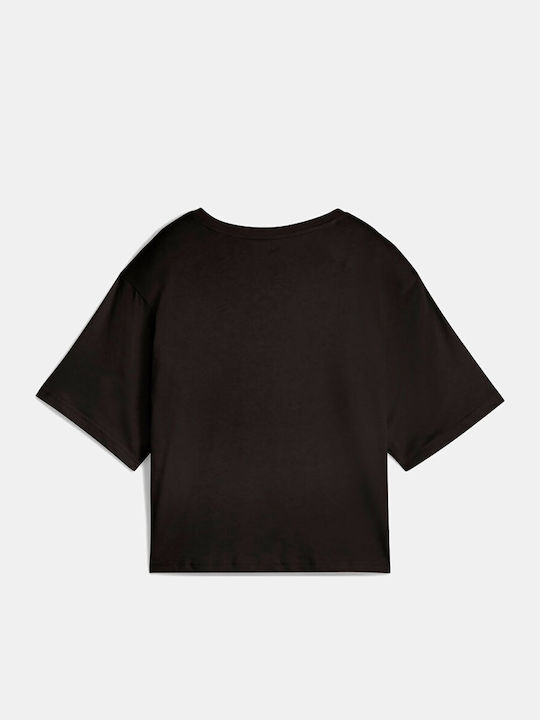 Logo Γυναικείο Crop T-shirt Μαύρο