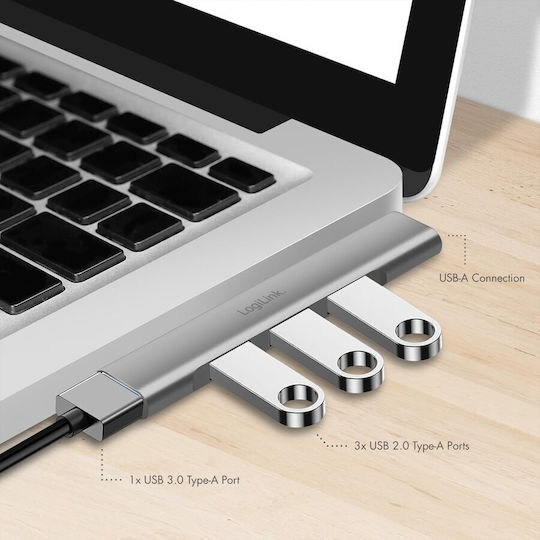 LogiLink Hub 4 Porturi USB 3.0 Cu Conectare USB-A Gri