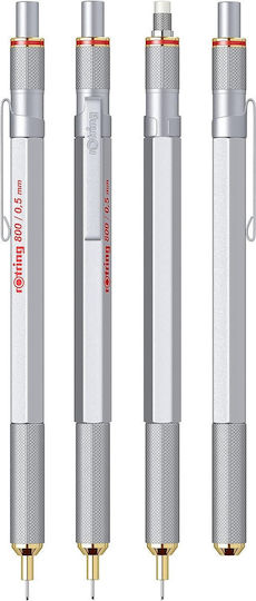 Rotring 800 Механичен Молив за Рисуване Метално 0.5мм с Гума 1бр Сребрист