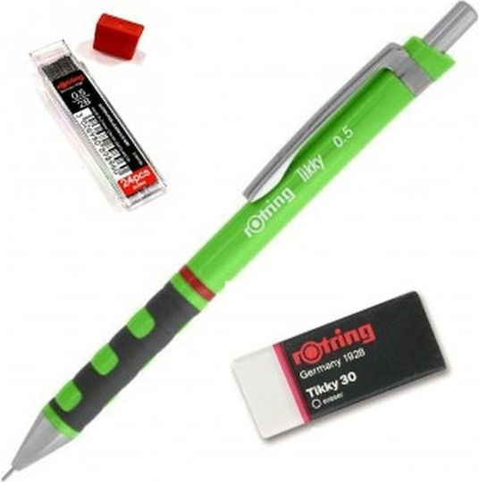 Rotring Tikky Μηχανικό Μολύβι 0.5mm με Γόμα Κατάλληλο για Σχέδιο 2τμχ Neon Green