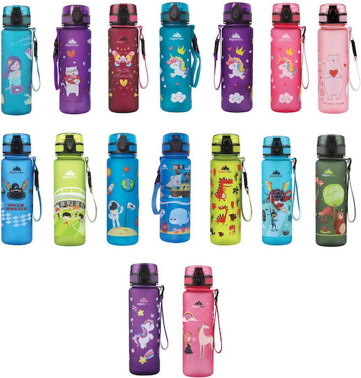 AlpinPro Kids Water Bottle Unicorn Plastic with Straw Non Spill Pink 500ml