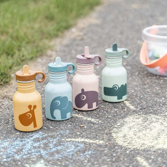 Done by Deer Elpheeblue Kids Water Bottle Stainless Steel with Straw Blue 350ml (Various Designs/Colours)