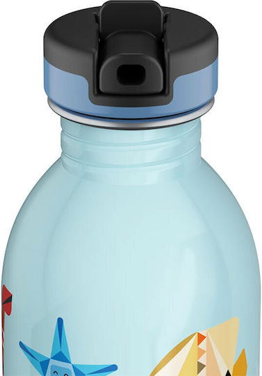 24Bottles Sea Friends Kids Water Bottle Thermos Stainless Steel with Straw Non Spill Light Blue 250ml