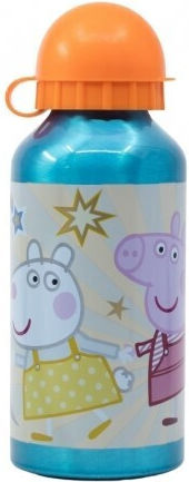 Stor Kinderflasche Peppa Schwein Aluminium mit Strohhalm 400ml