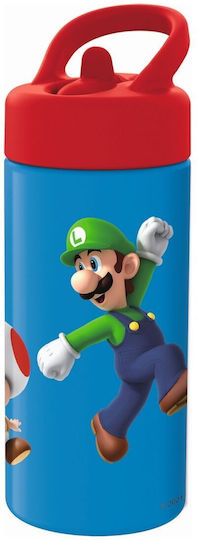 Stor Kids Water Bottle Super Mario Plastic with Straw Blue 410ml