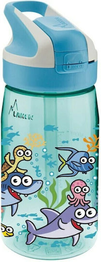 Laken Sea Friends Kids Water Bottle Plastic with Straw Light Blue 450ml