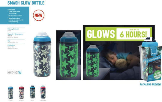 Ecolife Smash Glow in the Dark Kids Water Bottle Plastic Blue 420ml