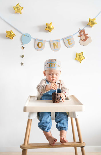 Σετ Γιρλάντα Στέμμα 1st Birthday Αρκουδάκι 2 Τεμ