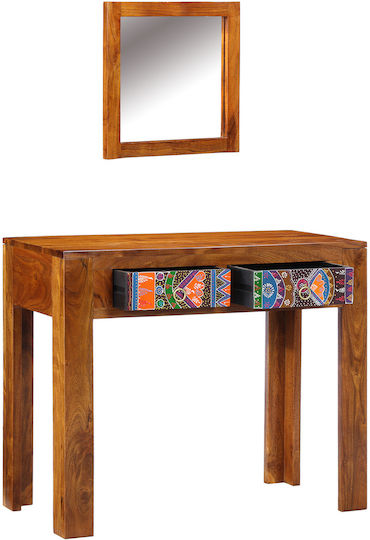 Bodenstehende Schminktisch aus Massivholz Braune Massivholz mit Spiegel 90x45x75cm
