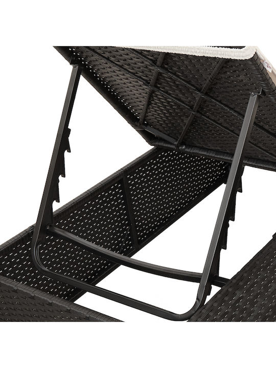 Liegestuhl-Bett Doppel Rattan mit Kissen Schwarz 203x128x202cm.
