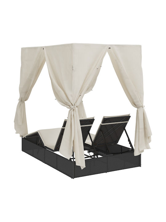 Liegestuhl-Bett Doppel Rattan mit Kissen Schwarz 203x128x202cm.