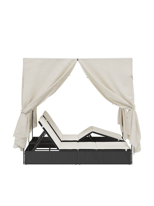 Liegestuhl-Bett Doppel Rattan mit Kissen Schwarz 203x128x202cm.