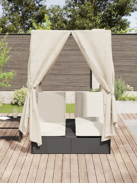Liegestuhl-Bett Doppel Rattan mit Kissen Schwarz 203x128x202cm.