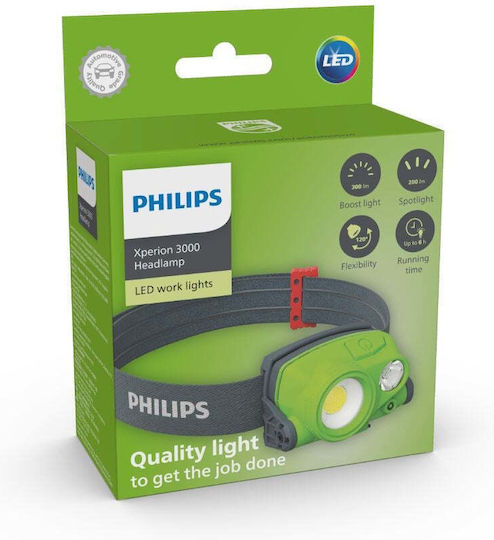 Philips Επαναφορτιζόμενος Φακός Κεφαλής LED IP65 με Μέγιστη Φωτεινότητα 200lm Xperion 3000