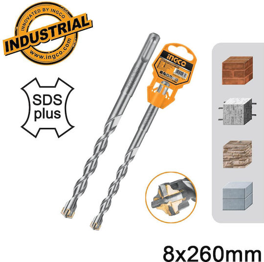 Ingco Four-Cut Drill Carbide with SDS Plus Shank for Masonry 8x260mm
