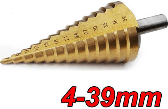 Pasco Conical Drill HSS-Tin cone 4-39mm HSS Titanium with Cylindrical Shank for Metal και Wood 004965