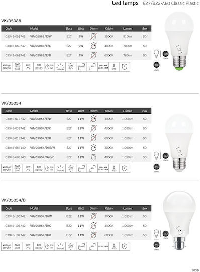 VK Lighting LED-Lampe 11W 112mm für Fassung B22 Naturweiß 1055lm