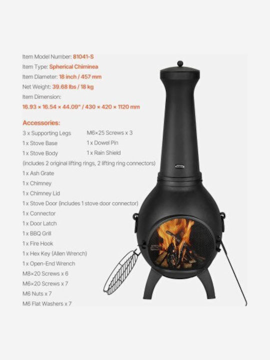 Vevor Firepit Black 43x42x112cm