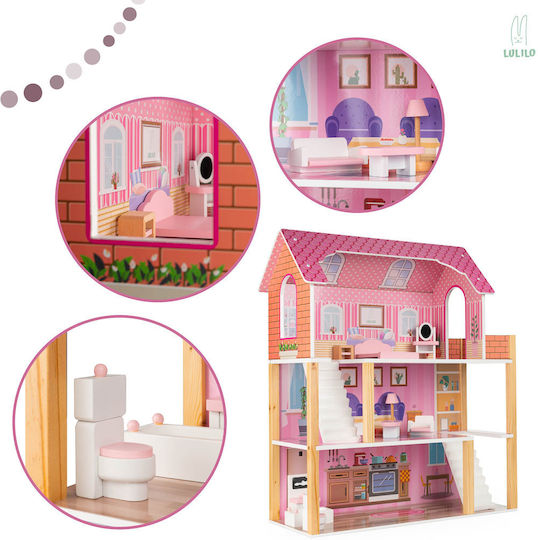 Lulilo Tulip Casă de Păpuși din Lemn 70 Cm Accesorii Incluse Roz