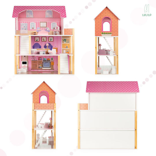 Lulilo Tulip Casă de Păpuși din Lemn 70 Cm Accesorii Incluse Roz