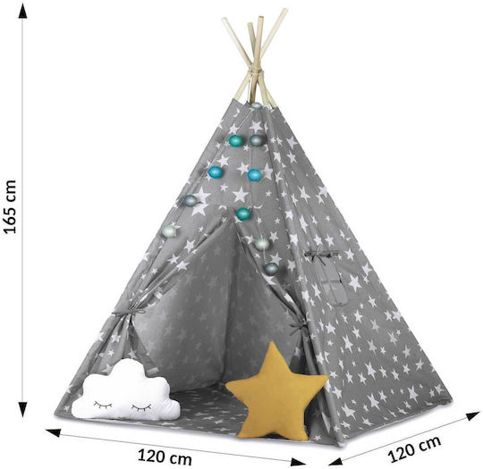 Montessori Style Play Tent "likesmart Fluffy Clouds 100" Kids Light Garland 2 Pillows Carry Bag 120x120x165 Cm Gray