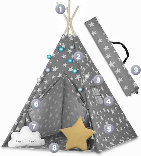 Montessori Style Play Tent "likesmart Fluffy Clouds 100" Kids Light Garland 2 Pillows Carry Bag 120x120x165 Cm Gray