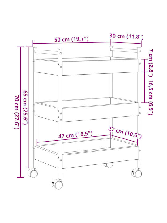 vidaXL Τρόλεϊ Κουζίνας Ξύλινο 3 Θέσεων Μαύρο 50x30x70cm