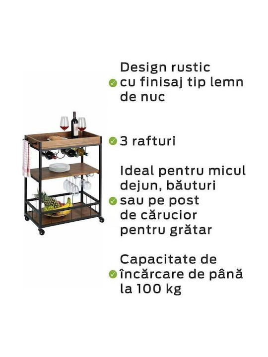 Wenko Wooden Kitchen Trolley 3 Tiers Brown 80x40x89.5cm