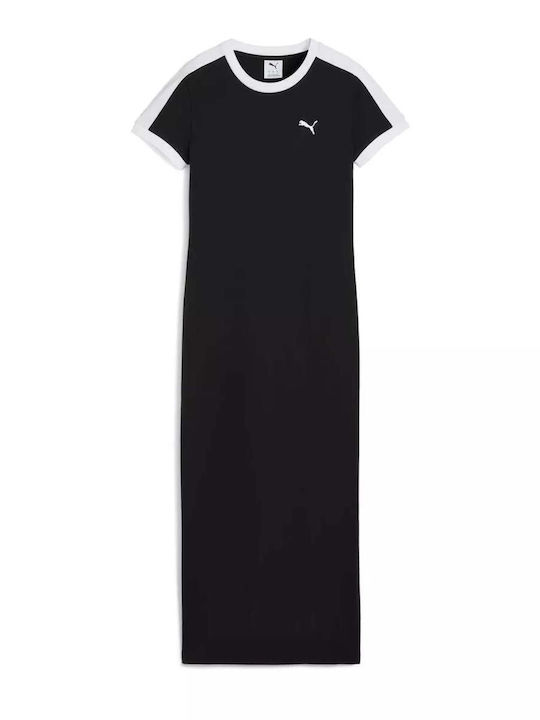 Rochie Sport Midi Mâneca Scurtă Neagră
