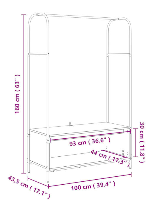 vidaXL Kleiderständer Braun 100x44x160cm