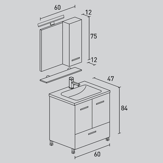 Pro Bagno Πάγκος χωρίς Νιπτήρα Γκρι Pro Bagno Πάγκος χωρίς Νιπτήρα Γκρι