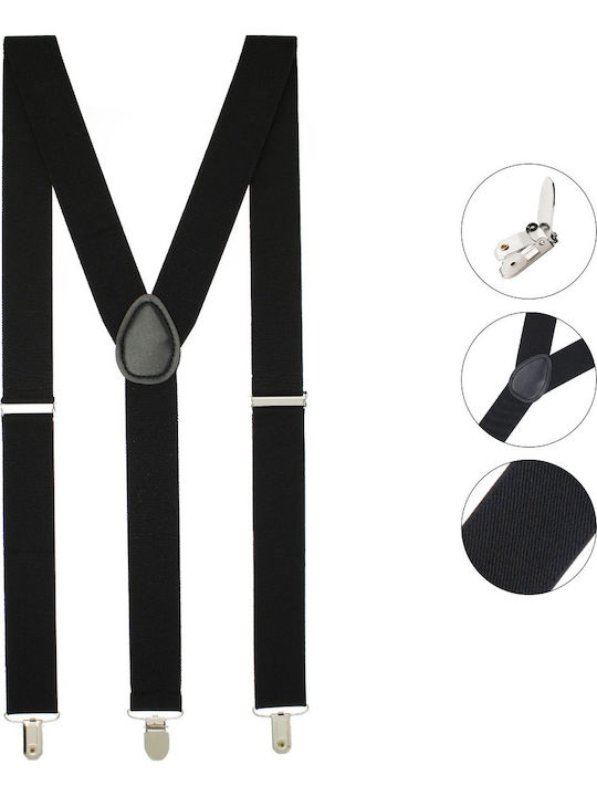Unisex Adult Suspenders Black Metal Clasps 35 Mm Bunem