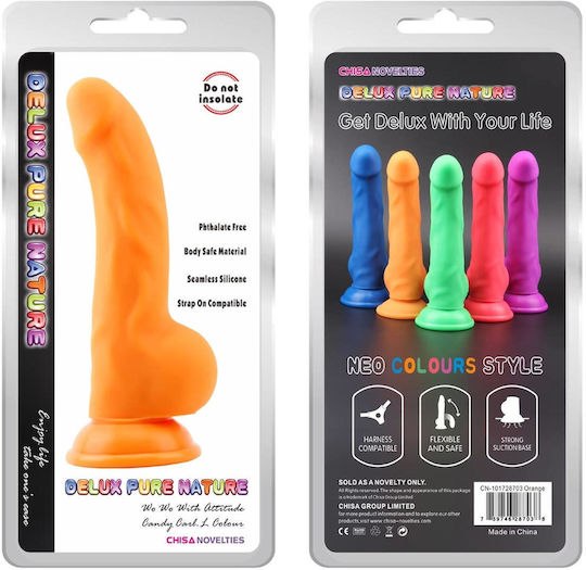 Ρεαλιστικό Dildo με Όρχεις και Βεντούζα Πορτοκαλί 21.7cm