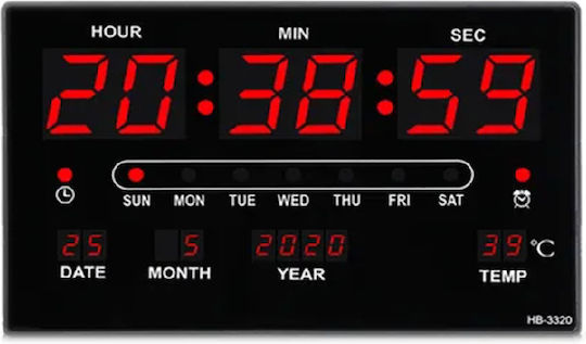HB315 Wanduhr Digital Kunststoff Schwarz 33x20cm
