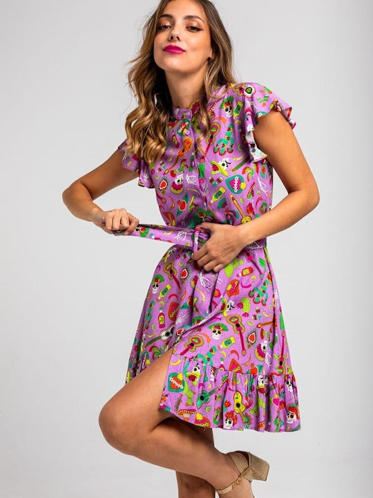 Summer Mini Dress with Ruffles Lilac