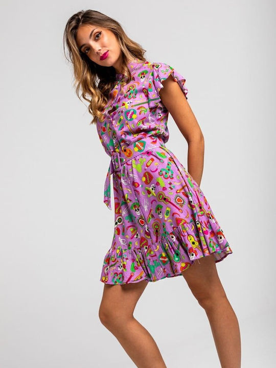 Summer Mini Dress with Ruffles Lilac