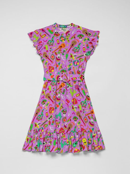 Summer Mini Dress with Ruffles Lilac