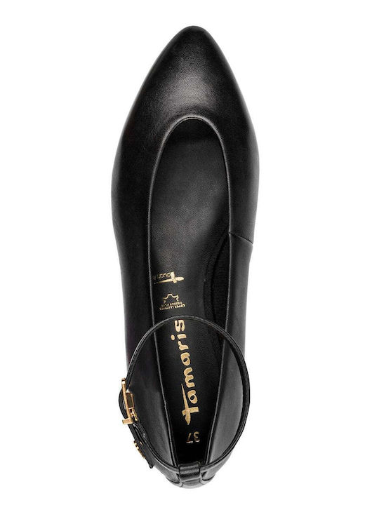 Leather Ballerinas With strap Black