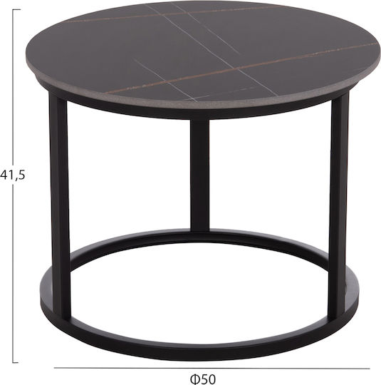 Round Side Table Talos Metal Black Ceramic 2 Pieces W70xL70xH45.5cm